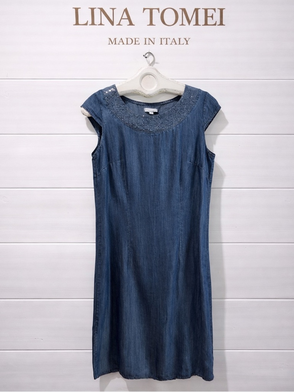 LINA TOMEI Soft Denim Dress with Sequin Detail – Size S